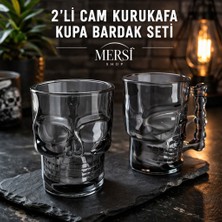 Mersi Shop 2’li Cam Kurukafa Kupa Bardak Seti – Gotik Tasarım Şeffaf Skull Kupa