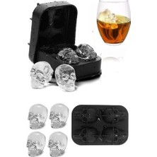 Tafce 4'lü Kuru Kafa Şekilli Buz Kalıbı 3 Boyutlu Kokteyl Viski Kafatası Şeklinde Silikon Buz Kalıbı