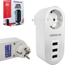Winnboss Wınnboss WN-3400 Tekli Akım Korumalı Priz 10A 2500 Watt 3xusb Beyaz