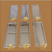 Chef Taste Jasmin Kelebekli 6 Lı Takım Baton Tepsi Paslanmaz Çelik Çay Kahve ve Sunum Tepsisi