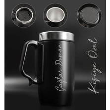 Bakım Marketi Kişiye Özel Çift Katmanlı 280ML Mat Siyah Kulplu Paslanmaz Çelik Termos Bardak Mug Kupa Çay Kahve – Siyah