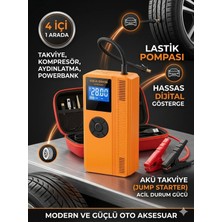 Gold Orion 4'ü 1 Arada Taşınabilir Akü Takviye ve Dijital Hava Kompresörü Powerbank & Fener Acil Durum Kiti