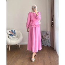 RFK Butik Kadın Dantel Detaylı Paris Etekli Takım - Pembe