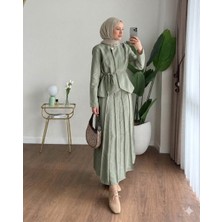 RFK Butik Kadın Zara Kupra Seyyar Kemerli Çımalı Etekli Takım - Yeşil