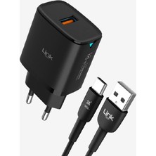Linktech C303 Strong 18W Usb-A Type-C Kablolu Hızlı Şarj Adaptörü  Siyah