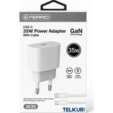 Ferro W35 Apple Iphone Tüm Serilere Uyumlu Hızlı 35W Usb-C Adaptör Başlık & Kablo