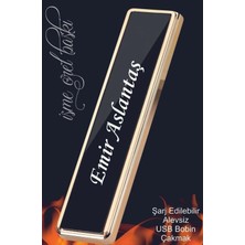 Bakım Marketi Kişiye Özel Baskılı Çakmak Şarjlı Usbli Dokunmatik Elektronik Siyah Çakmak Kutulu