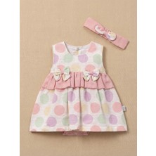 Alyakids Kız Bebek Puantiyeli Elbise ve Bandana Takımı - Fiyonk Detaylı Pamuklu Bebek Seti