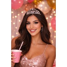 Didosh Party House Birthday Girl Yazılı Taşlı Taç – Rose Gold Prenses Taç, Doğum Günü Aksesuarı