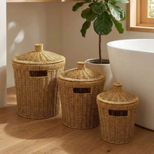 Marsilyan 3’lü Iç Içe Geçebilen Büyük Plastik Rattan Hasır Sepet Seti-Dayanıklı Çok Amaçlı Ev,banyo ve Mutfak Düzenleyici (4887)