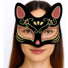 Uslucan Alışveriş Siyah Renk Süet Kaplama Üzeri Kırmızı Sarı Simli Kedi Maskesi 17X14 cm