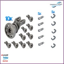 Çınaroğlu Ticaret Beko BKY-3503 De Bulaşık Makinesi Üst Sepet Ray Tekerlek (10 Adet) + Ray Pimi Ön 10 Adet Bulaşık Makinesi Sepet Stoper Ray Pimi