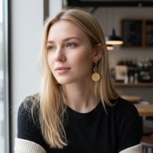 Luna Jewelry Kadın Gold Renk Yaşam Çiçeği Model Nazar Boncuğu Detaylı 316 L Çelik Küpe