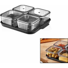 Elektronikçim 4 Bölmeli Akrilik Pratik Sızdırmaz Kapaklı Tepsili Kahvaltılık Seti