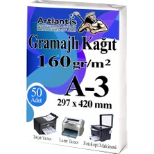 Artlantis A3 Gramajlı Fotokopi Kağıdı 50 Adet 160 gr Sertifika Kağıdı Kalın Kağıt Baskı Tüm Yazıcılara Uyumlu 29.7X42CM Ofis Büro