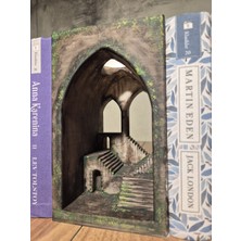 Dağlı Dekoratif Kitaplık Kitap Tutucu (Işıklı ve El Boyaması)