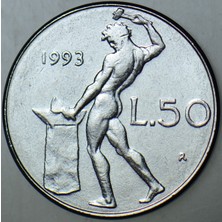 Banknoting Italya 50 Liret 1993 Küçük Tip 16,55 mm Çil.