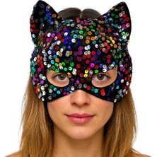 Uslucan Alışveriş Siyah Kadife Kumaş Üzerine Rengarenk Payetli Pullu Parti Maskesi 16X14 cm