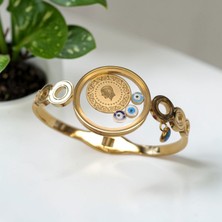 Luna Jewelry Kadın Gold Renk Çeyrekli Açılabilir Çerçeveli 316 L Çelik Kelepçe Bileklik