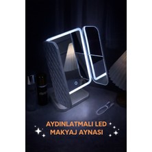Reoona LED Işıklı Kapaklı Makyaj Aynası Çoklu ve Büyüteçli, Dokunmatik Kontrollü 3 Panel