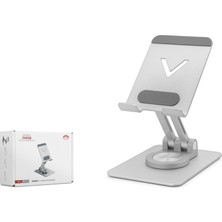 Elektronikçim 360 Derece Döner Ayarlanabilir Masaüstü Telefon Standi Metal - Gümüş HDX8025