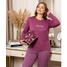 Boyraz Poylin Homewear Kadın Büyük Beden Mürdüm Sandy Soft Yumuşak Kalın Mevsimlik Pijama Takımı