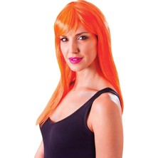Elektronikçim Turuncu Renk Uzun Düz Parti Peruğu