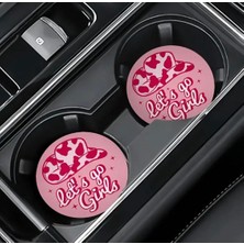Freya Kovboy Pembe Araba Bardak Altlığı Pembe Kovboy Desenli Oto Cup Holder Mat 2’li Set