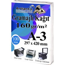Artlantis A3 Gramajlı Fotokopi Kağıdı 100 Adet 160 gr Sertifika Kağıdı Kalın Kağıt Baskı Tüm Yazıcılara Uyumlu 29.7X42CM Ofis Büro