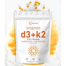 Micro Ingredients Vitamin D3 5,000 Iu + K2 Mk-7 100 Mcg, 300 Softgels  Vitamins D - K Complex  Extra Strength, Easy To Swallow, Non-Gmo, Gluten Free.