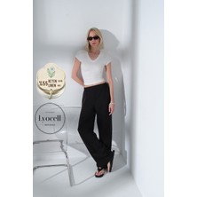 Maule Arkası Lastikli Önü Düz Geniş Paça Keten Lyocell Karışımlı Kadın Pantolon @lemon