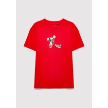 Mavi Mickey Mouse Baskılı Kırmızı Tişört 6610425-70478