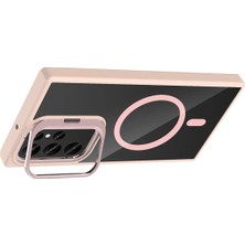 Ieg™  Samsung Galaxy S25 Ultra Remim Lensli Magsafe Standlı Kapak - Pembe