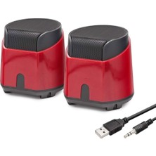 Elektronikçim Masaüstü Hoparlör 1+1 USB + 3.5mm - Kırmızı HD6024R
