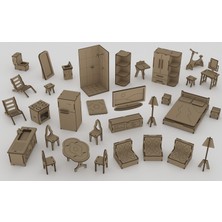 Porsuk Modern Ahşap Çocuk Evi Mobilyaları Seti Minyatür Ev Eşyaları 30 Parça Set Çocuk Evi Tüm Mobilyalar Eşyalar