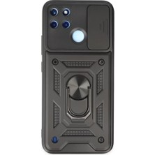 Newface Realme C25Y Kılıf Pars Lens Yüzüklü Silikon - Siyah