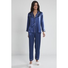 Pierre Cardin Saten Pijama Takımı 1200 Lacivert