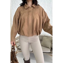 Prifaldi Zr Oversize Ekru Süet Bomber Ceket