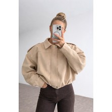 Prifaldi Zr Oversize Bej Süet Bomber Ceket