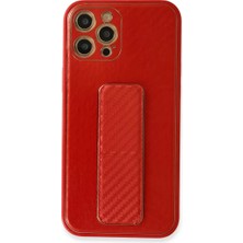 Newface iPhone 12 Pro Kılıf Coco Karbon Standlı Kapak - Kırmızı