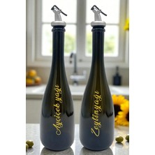 Art&Gift Amber Renk Kabartma Baskılı 750 ml Cam Yağdanlık Şişe 2'li Sofra Mutfak Sunum Sosluk