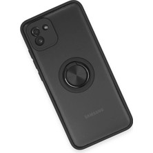 Ieg™  Samsung Galaxy A03 Kılıf Montreal Yüzüklü Silikon Kapak - Siyah