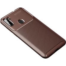 Newface Samsung Galaxy A11 Kılıf Auto Focus Karbon Kapak - Kahverengi