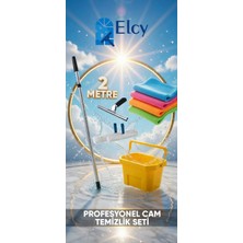 Elcy-Cam Temizlik Seti 2 Metre Teleskopik Uzayabilen Metal Sap-35 cm Cam Çekçeği ve 2 Adet Peluş-Bez