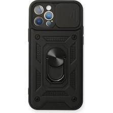 Newface iPhone 12 Pro Kılıf Pars Lens Yüzüklü Silikon - Siyah