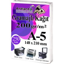 Artlantis A5 Gramajlı Fotokopi Kağıdı 250 Adet 200 gr Sertifika Kağıdı Kalın Kağıt Baskı Tüm Yazıcılara Uyumlu 14.8X21CM Ofis Büro