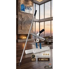 Elcy -Cam Temizlik Seti 6 Metre Teleskopik Uzayabilen Metal Sap - 35 cm Cam Çekçeği ve 2 Adet Peluş