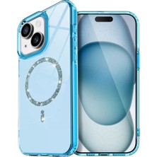 Newface Apple iPhone 15 Plus Live Diamond Magsafe Kapak - Mavi