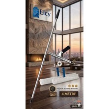 Elcy -Cam Temizlik Seti 4 Metre Teleskopik Uzayabilen Metal Sap - 35 cm Cam Çekçeği ve 2 Adet Peluş