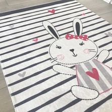 Limajuno Home & Kids Carpet Kalpli ve Tokalı Tavşan Desenli Dijital Baskılı Çocuk HALISI_100 x 150 cm